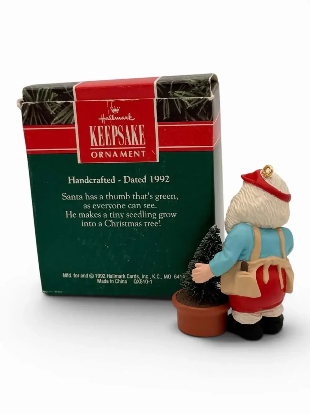 1992 Hallmark Keepsake Ornament Green Thumb Santa